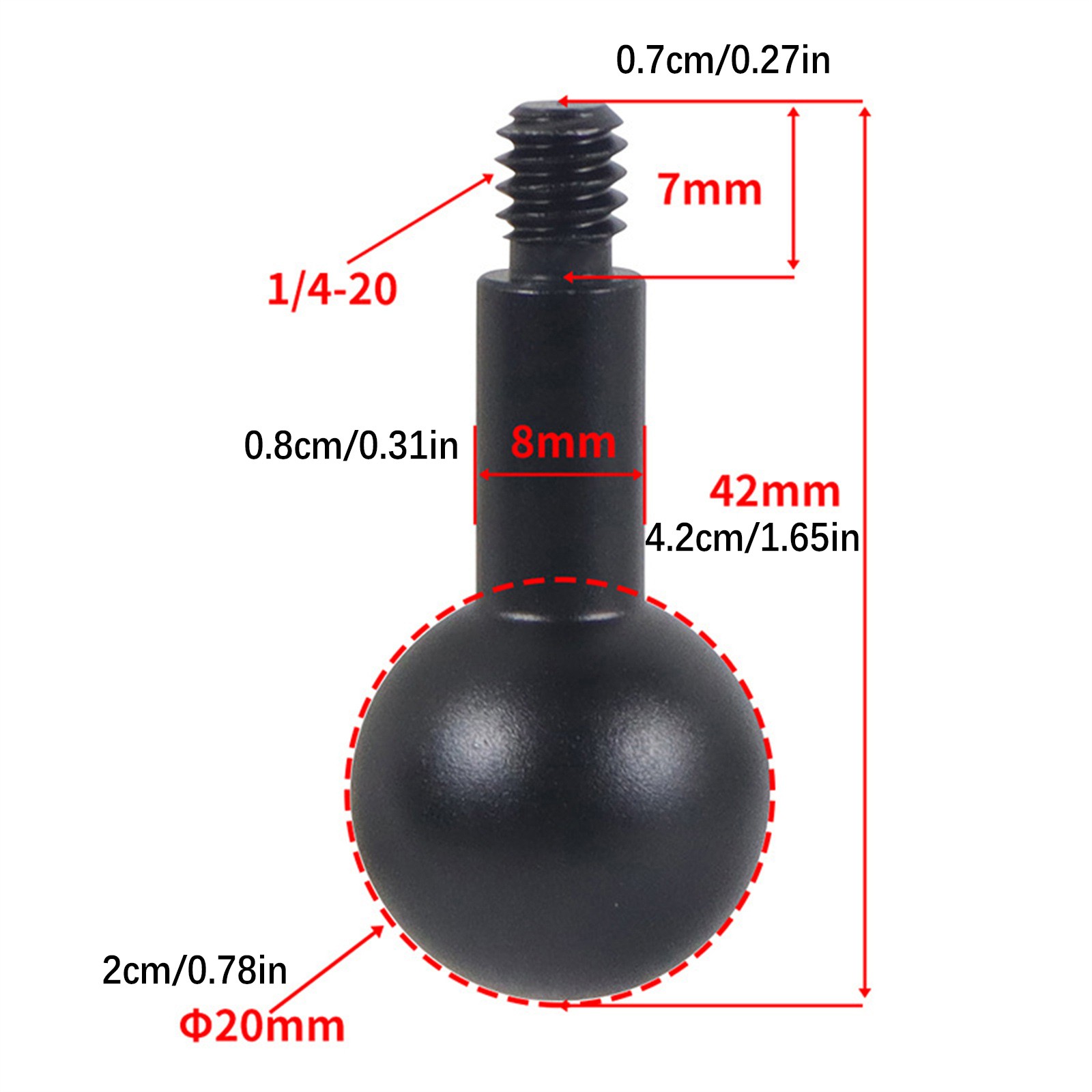 Ball Head Mount 1/4 Screw Adapter 1/4 Screw D20*42mm Ball Head Camera Bracket
