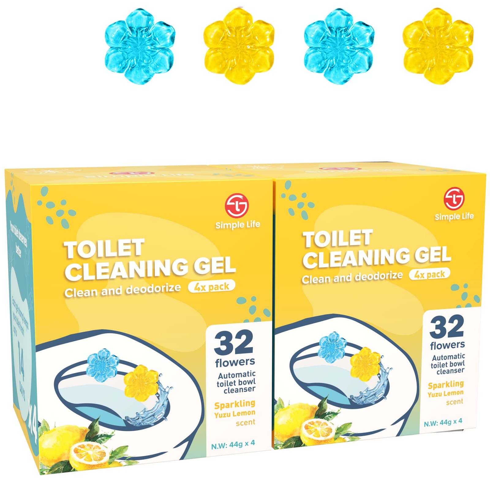Simple Life Toilet Gel Stamp – Fresh 64 Count (Pack of 1), Blue & Yellow