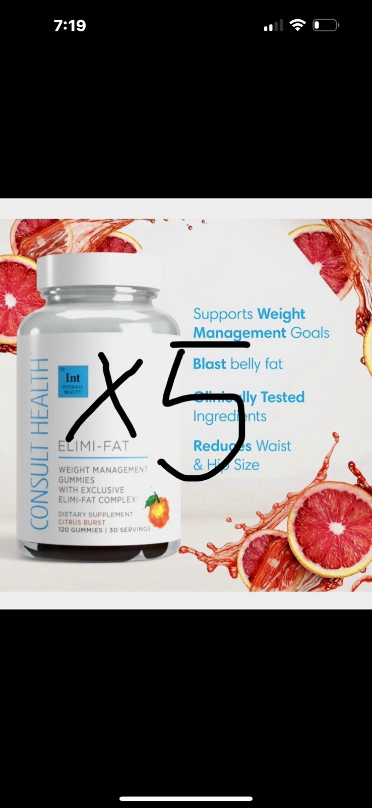 Lot of 5 Consult Health ELIMI-FAT Weight Management Gummies Apple Cider Vinegar