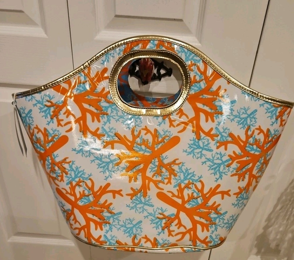 Cooler Tote Bags by Mud Pie  Color Me Coral I Sulated Beach Tote Bag Lady New