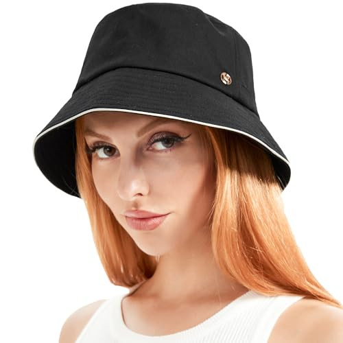 Bucket Hat for Women Men UV Protection Summer Sun Hat Beach Travel Large Black