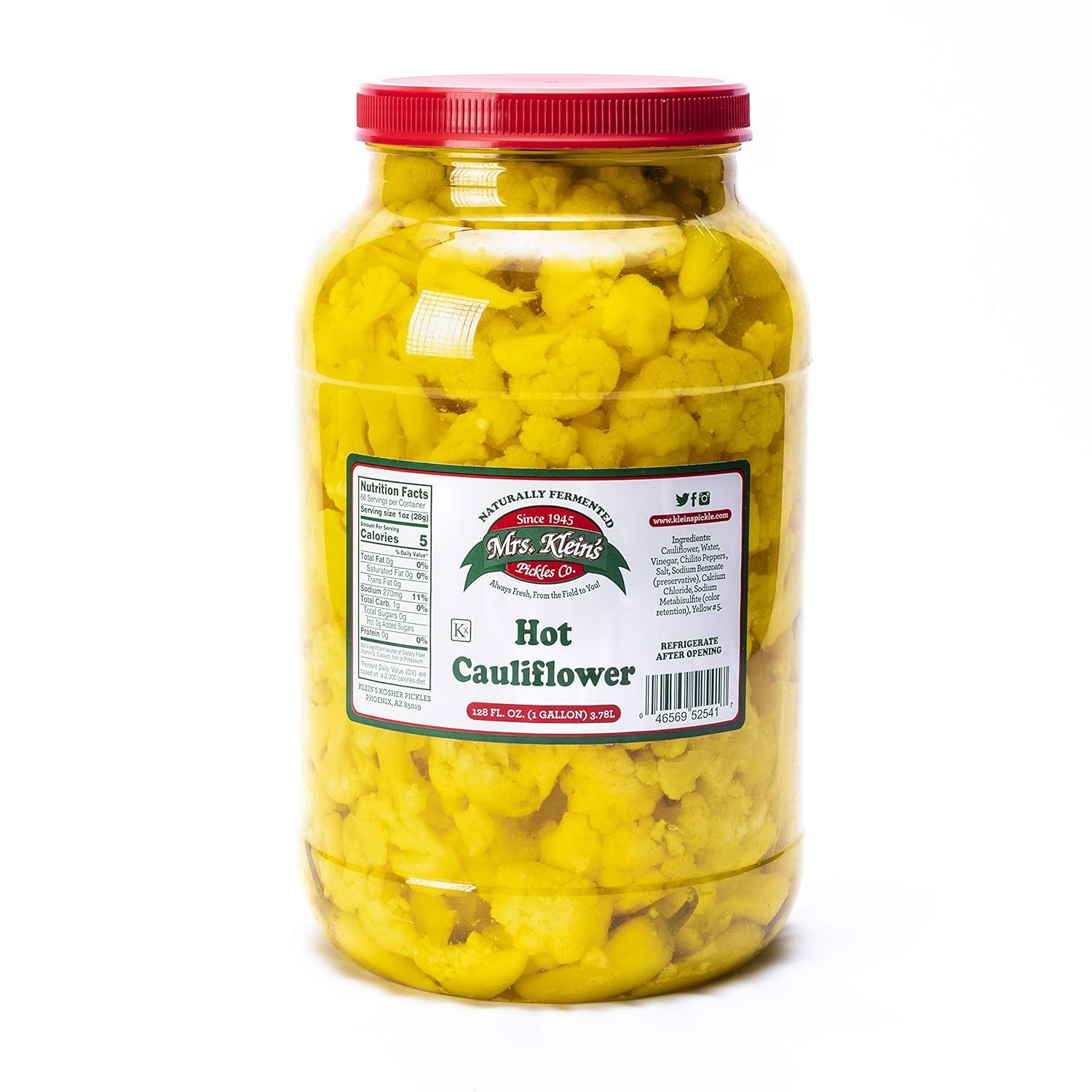 Mrs Kleins Pickled Hot Cauliflower Bites-1 Gallon 128 Fl Oz (Pack of 1) Spicy