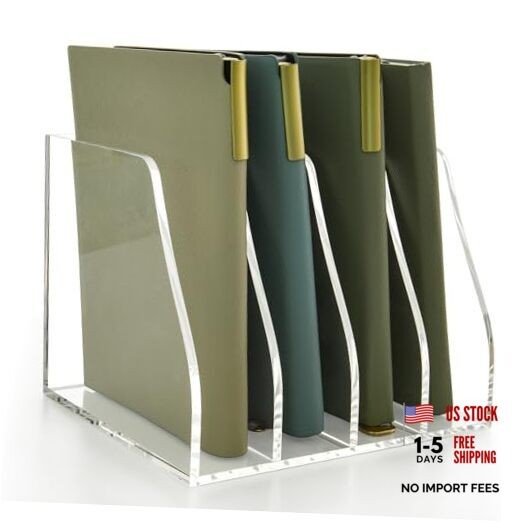 Acrylic Magazine File Holder, 4 Vertical Compartments Desk B5, 4 Sections