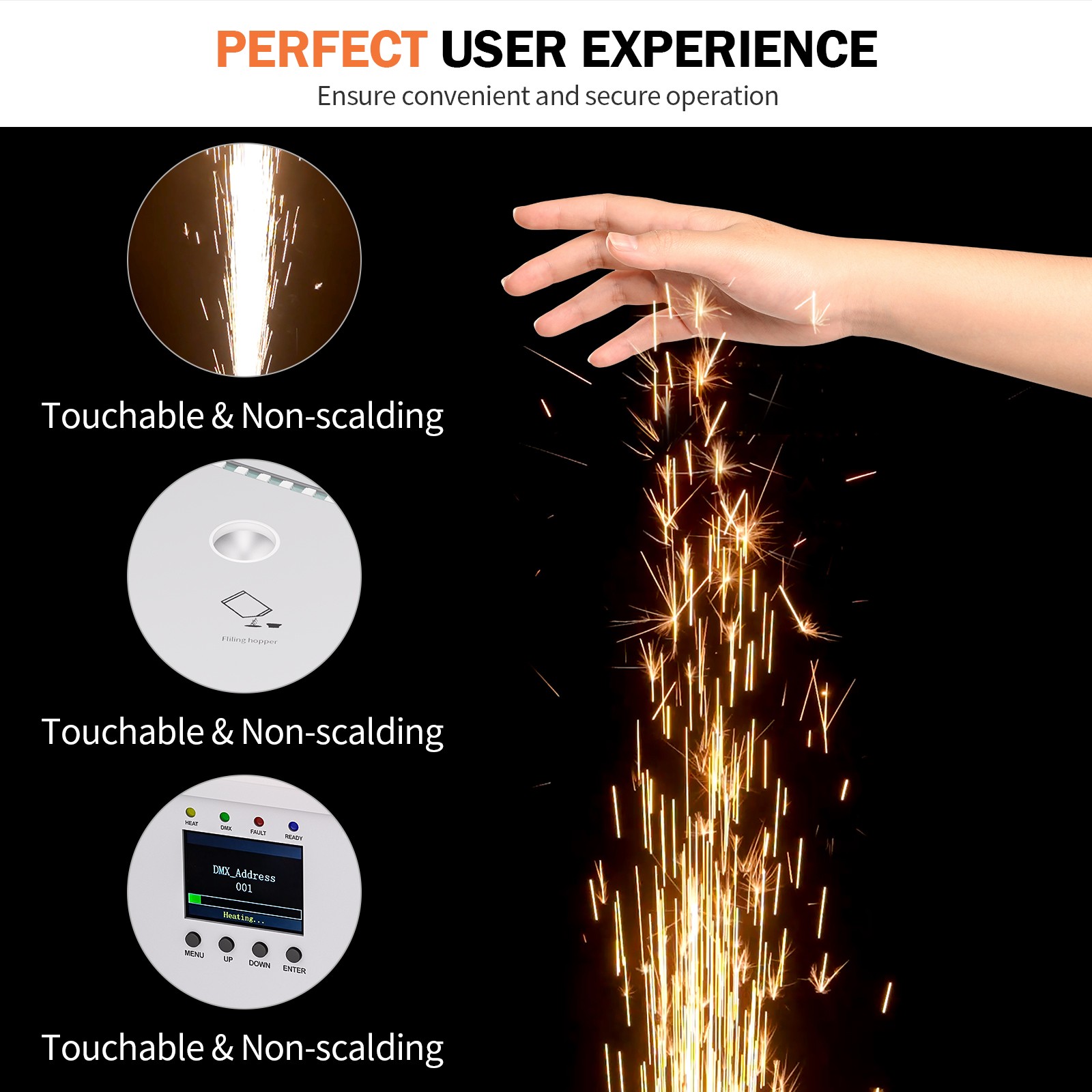 Stage Firework Machine 1200W DMX Cold Spark Machine with Wireless Remote Control