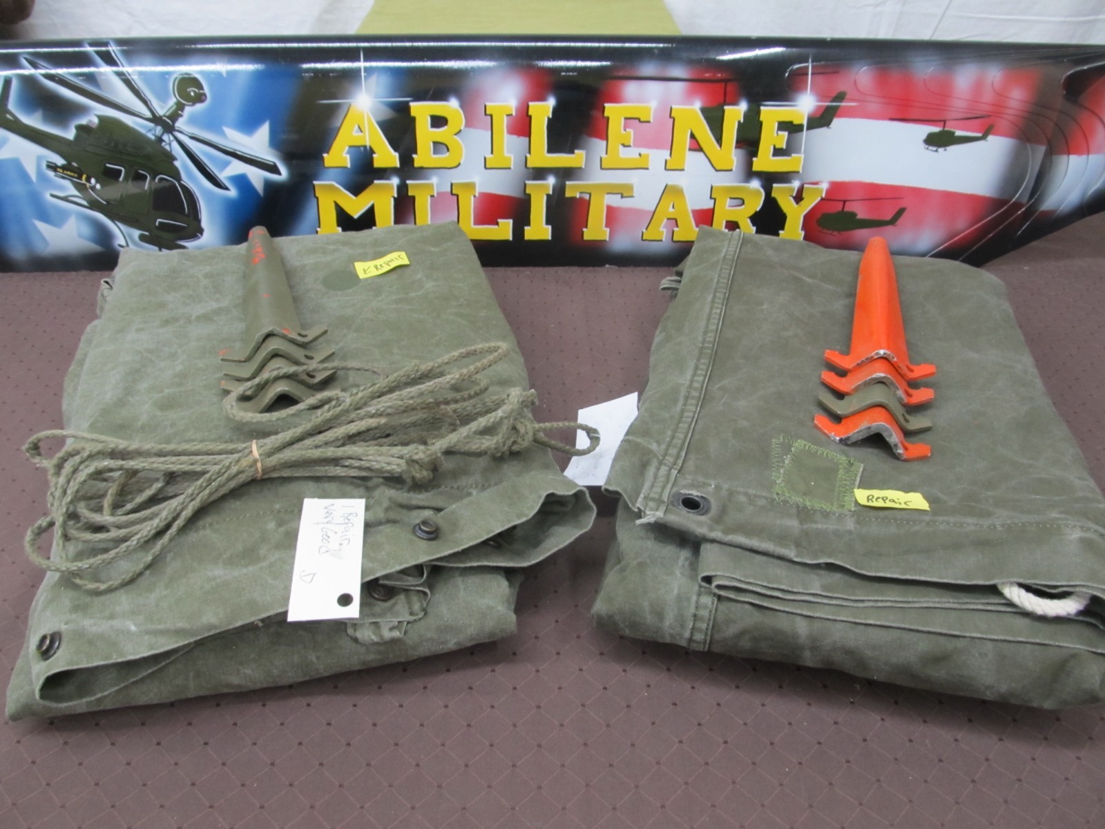 Military Shelter Half 1/2 Pup Tent Vietnam 8 Stake 2 Halves Ropes NO POLES VG
