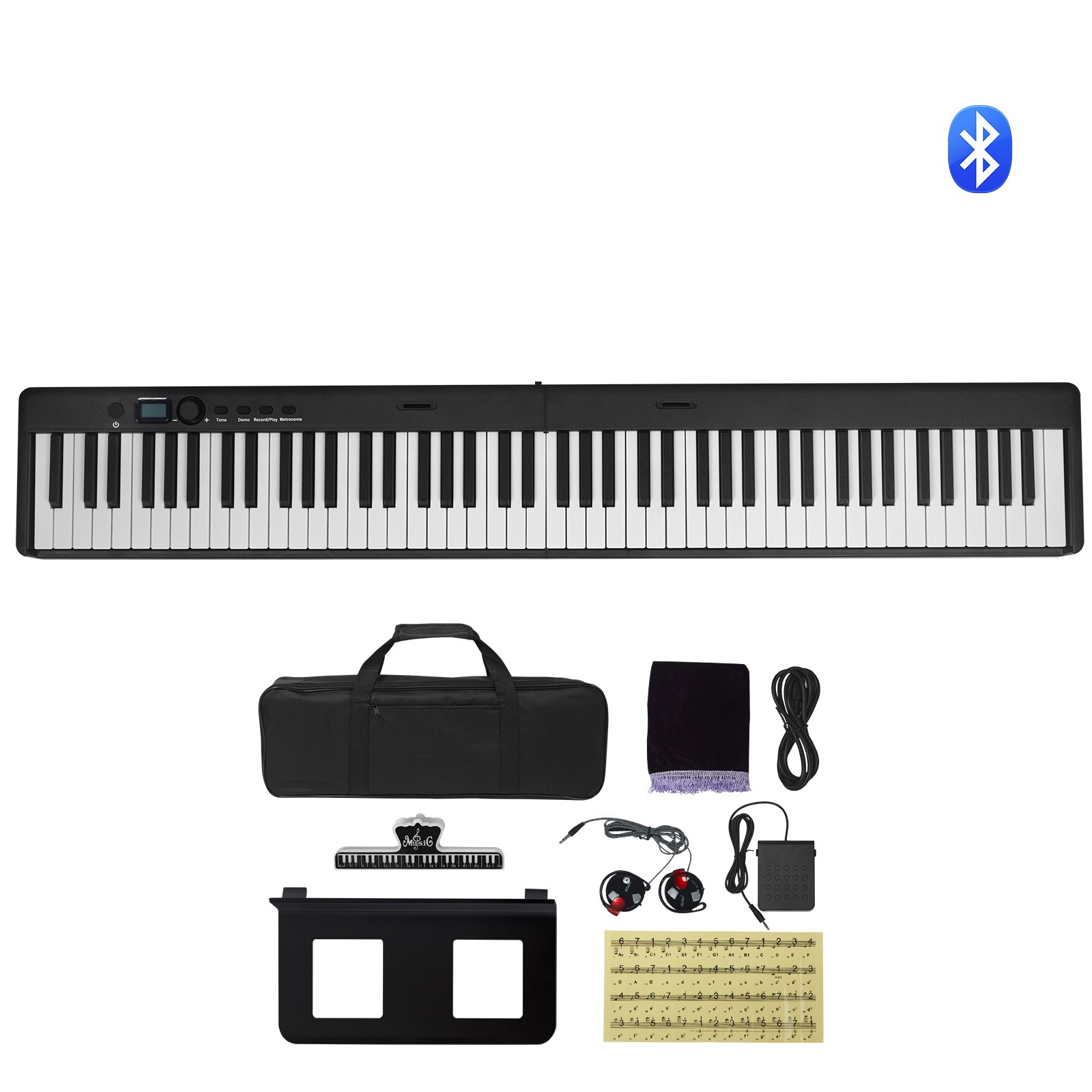 Uimoso 88-Key Portable Folding Keyboard Piano with Bluetooth and MIDI - Black