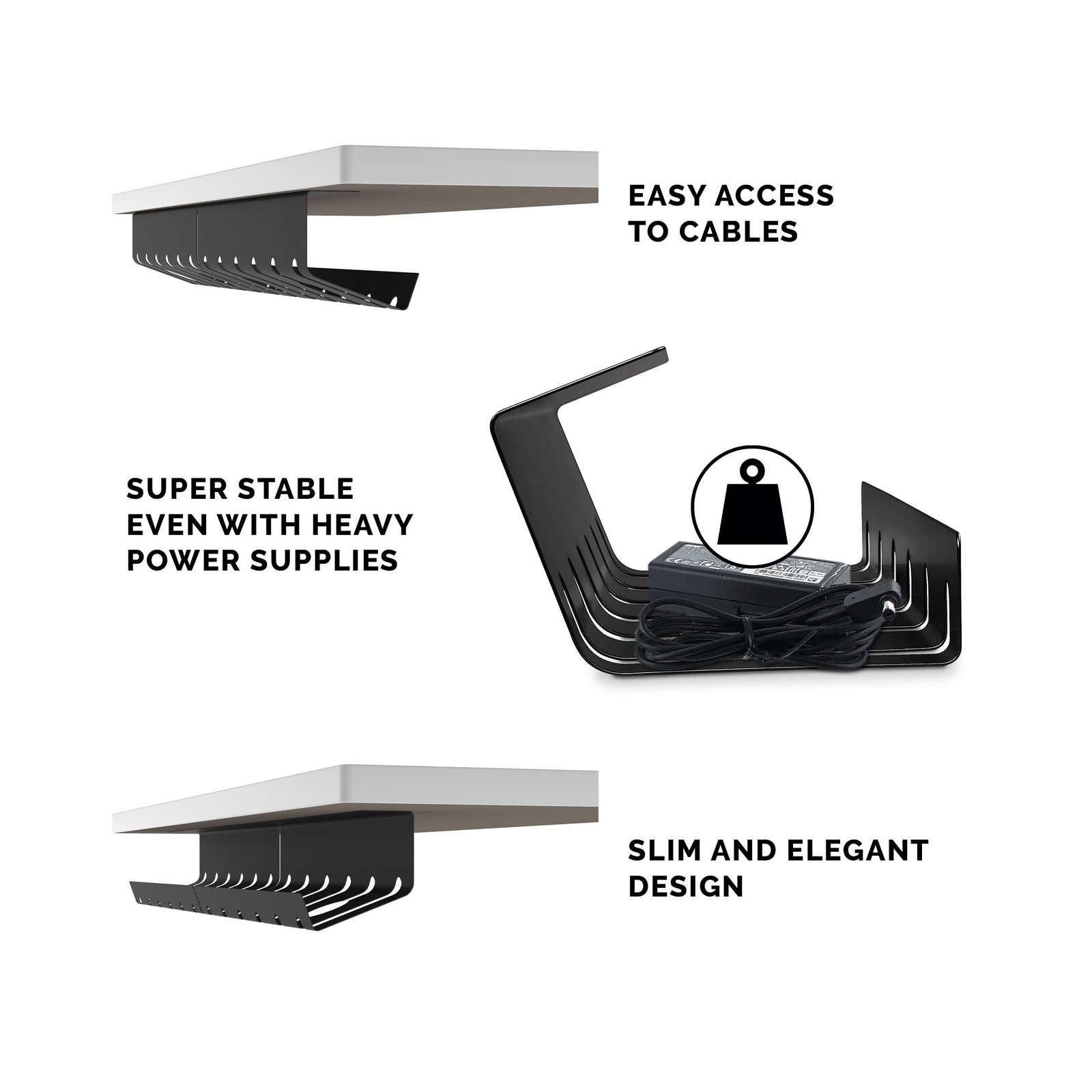 PAMO Cable Management Under Desk for Easy mounting Under-Table I Set of 3 - w...