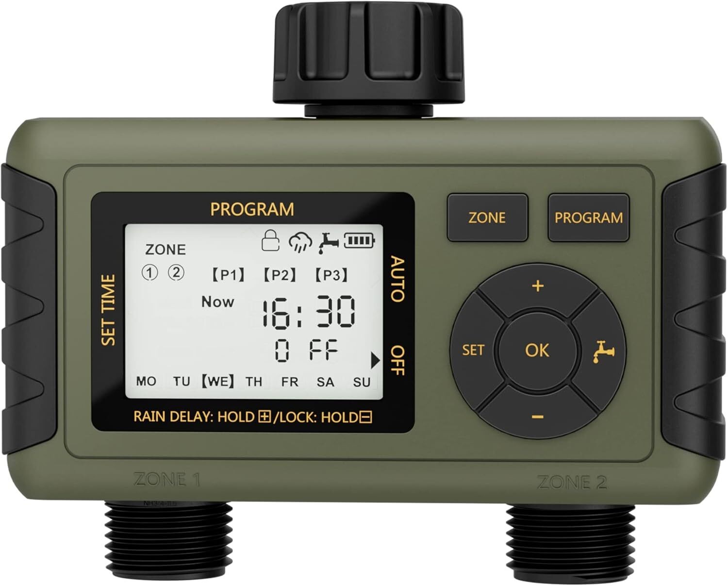 Sprinkler Timer 2 Zone Water Timer Outdoor Irrigation with Rain Delay for Garden