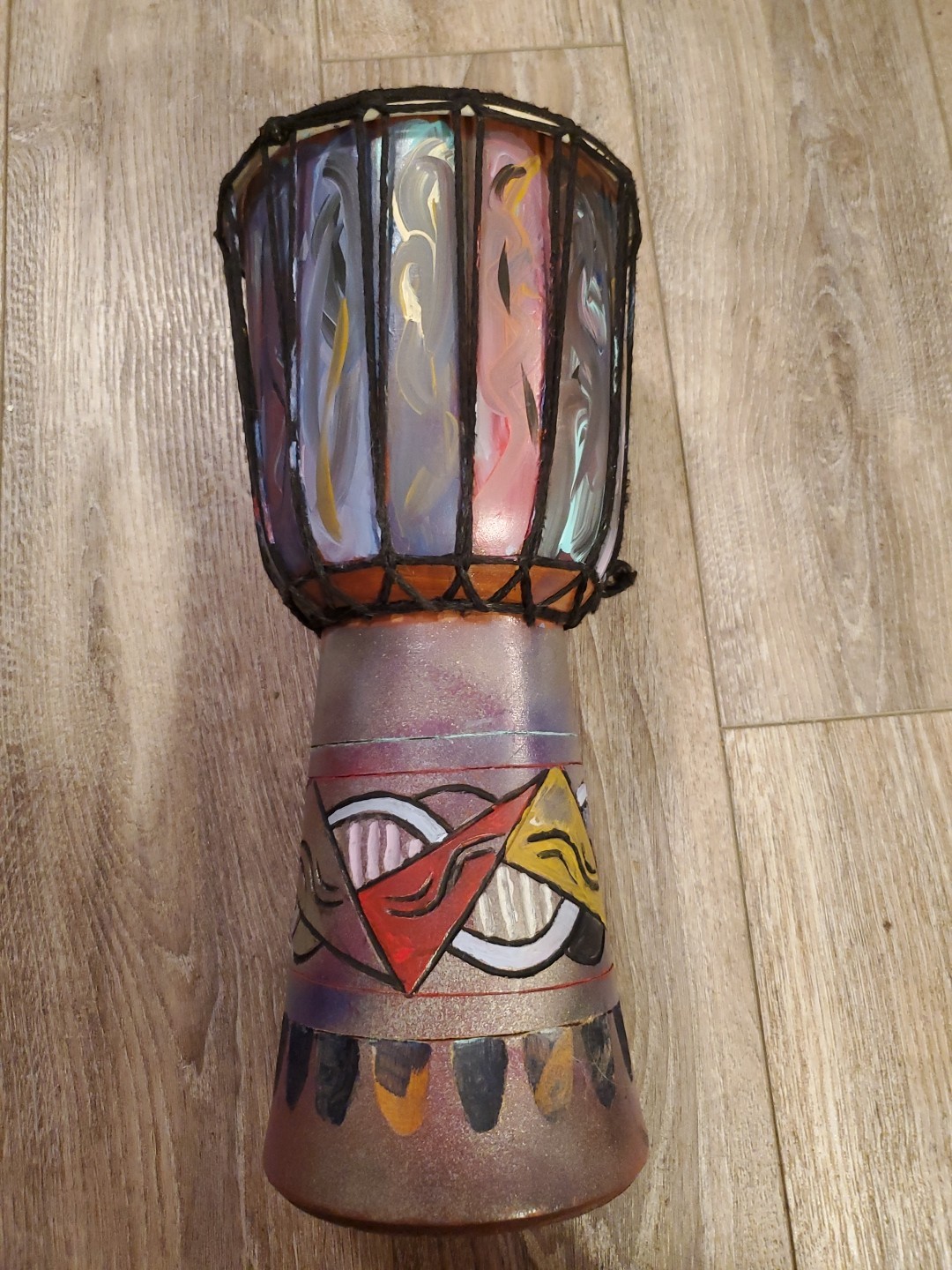 Vintage DJEMBE Drum African Handcarved And Painted WEST AFRICA