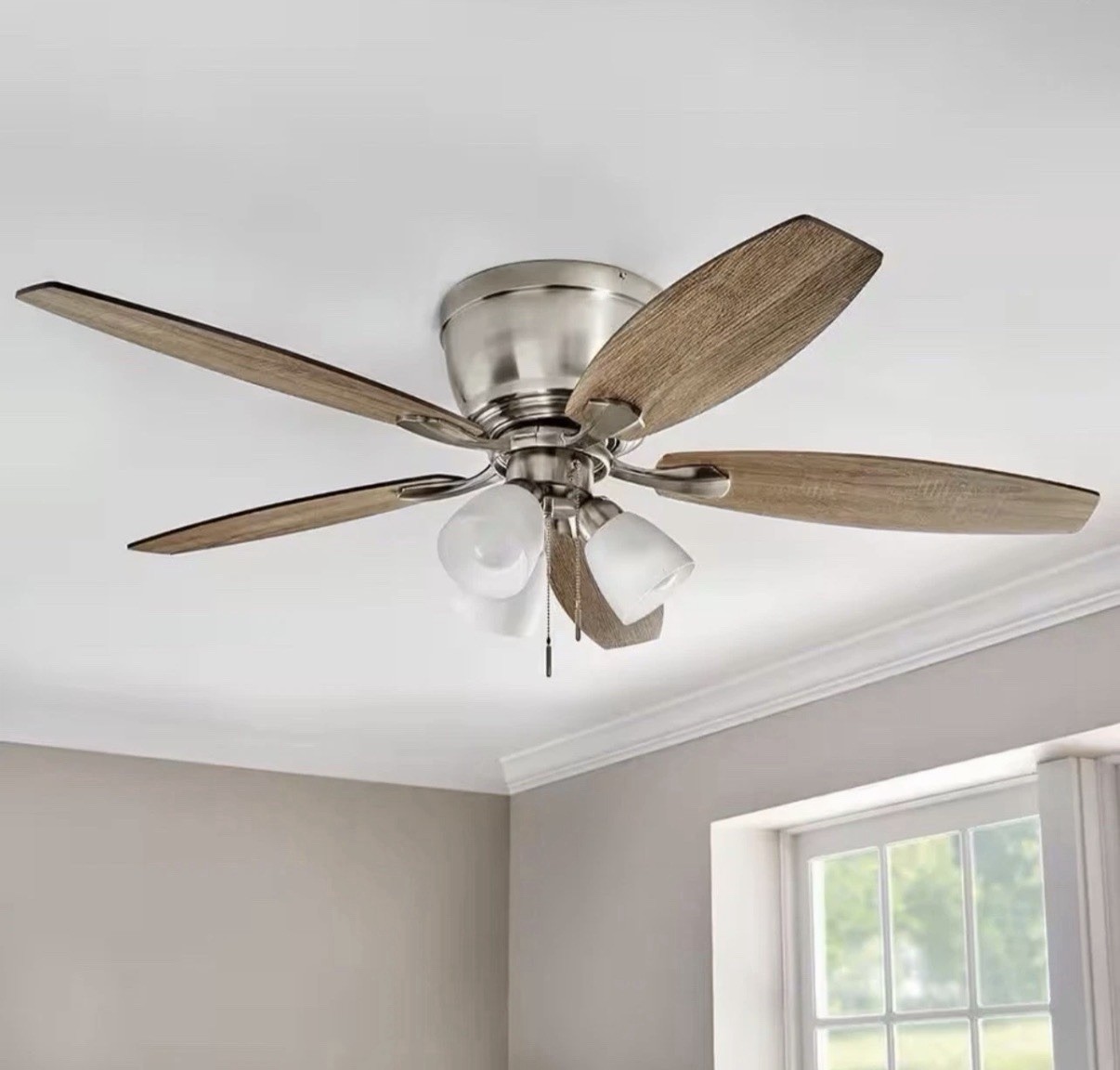 Hampton Bay Sidlow 52 in. Indoor LED Brushed Nickel Hugger Dry Rated Ceiling Fan