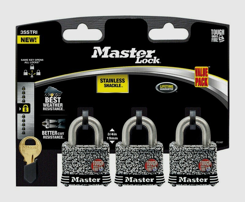 Master Lock 1-9/16" Laminated Steel 4-Pin Cylinder Padlock Keyed Alike 3SSTRIHC