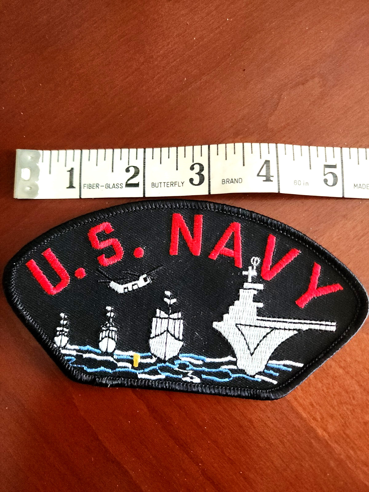 US Navy With Ships Embroidered Iron On / Sew On Patch Military *FREE SHIP*