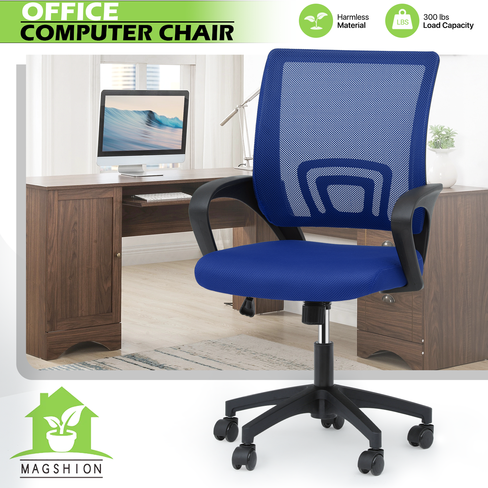Executive Chair Fabric Breathable Mesh Computer Desk Chair Blue Conference Seat
