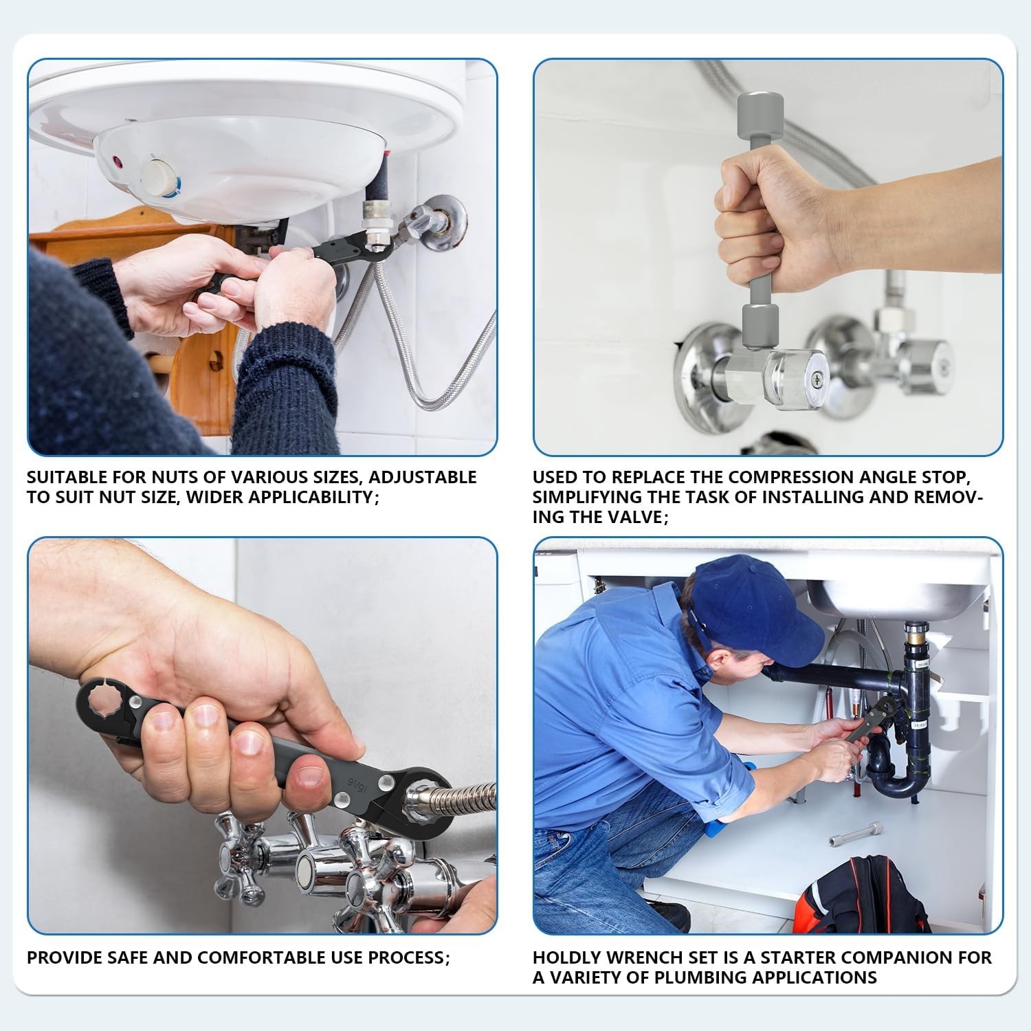 Professional Adjustable Wrench Kit for Easy Compression Angle Stop Installations