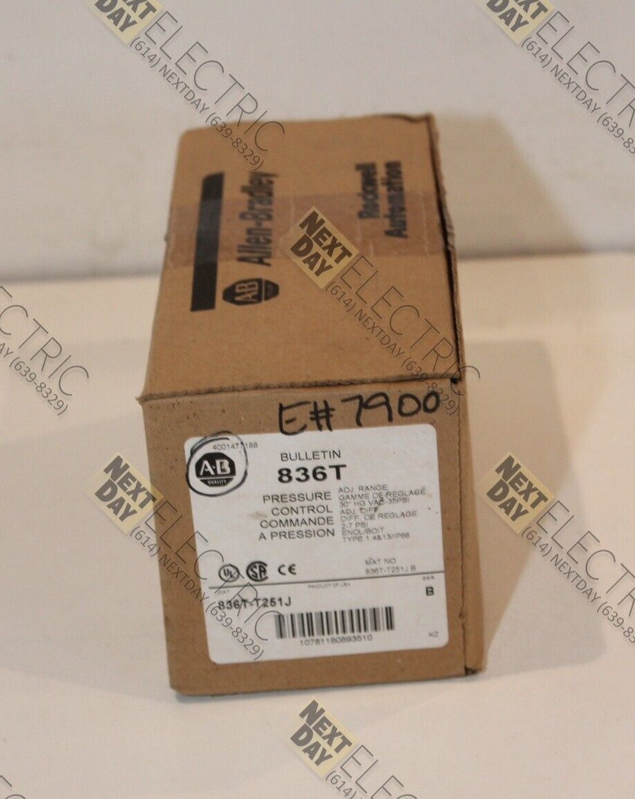 Allen Bradley, 836T-T251J, Pressure Sensor Switch Control Adjustable 2-7psi 35ps
