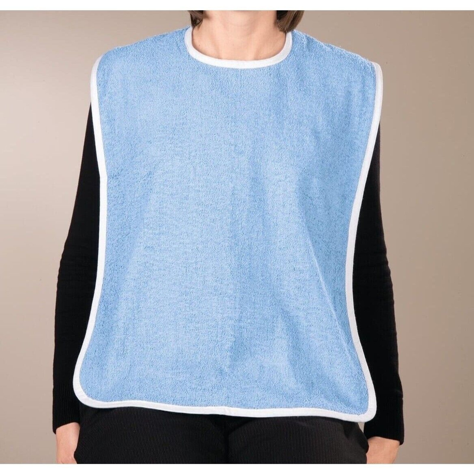 Adult Bib Blue Terry Cotton Nylon Hook and Loop Closure Machine Wash 30 x 18-In