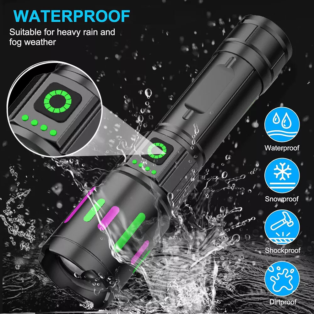 350000000 Lumen Super Bright LED Tactical Flashlight Rechargeable LED Work Light
