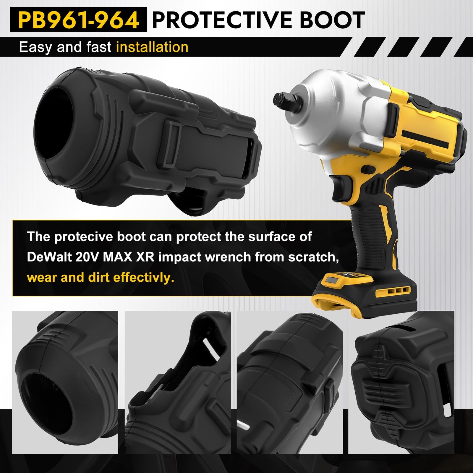 Upgraded DCF961 DCF964 Protective Rubber Boot for 20V MAX DCF961, Black