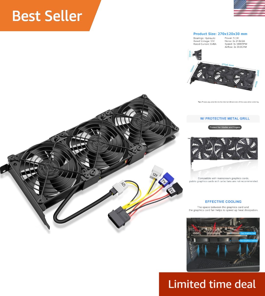 High-Performance PCI Slot 3 x 90mm VGA Cooler for Optimal Graphics Cooling