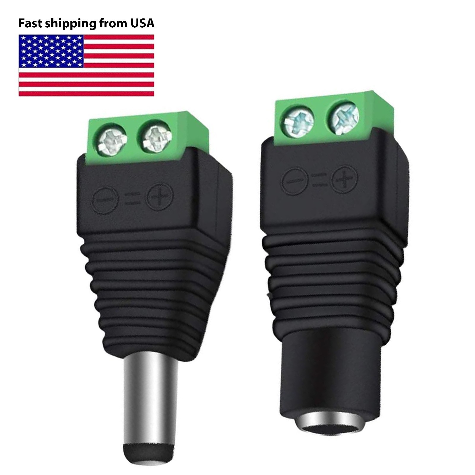 100 PCS 12V DC Male+Female Power Connector 5.5x2.1mm Power Jack Plug Adapter LOT