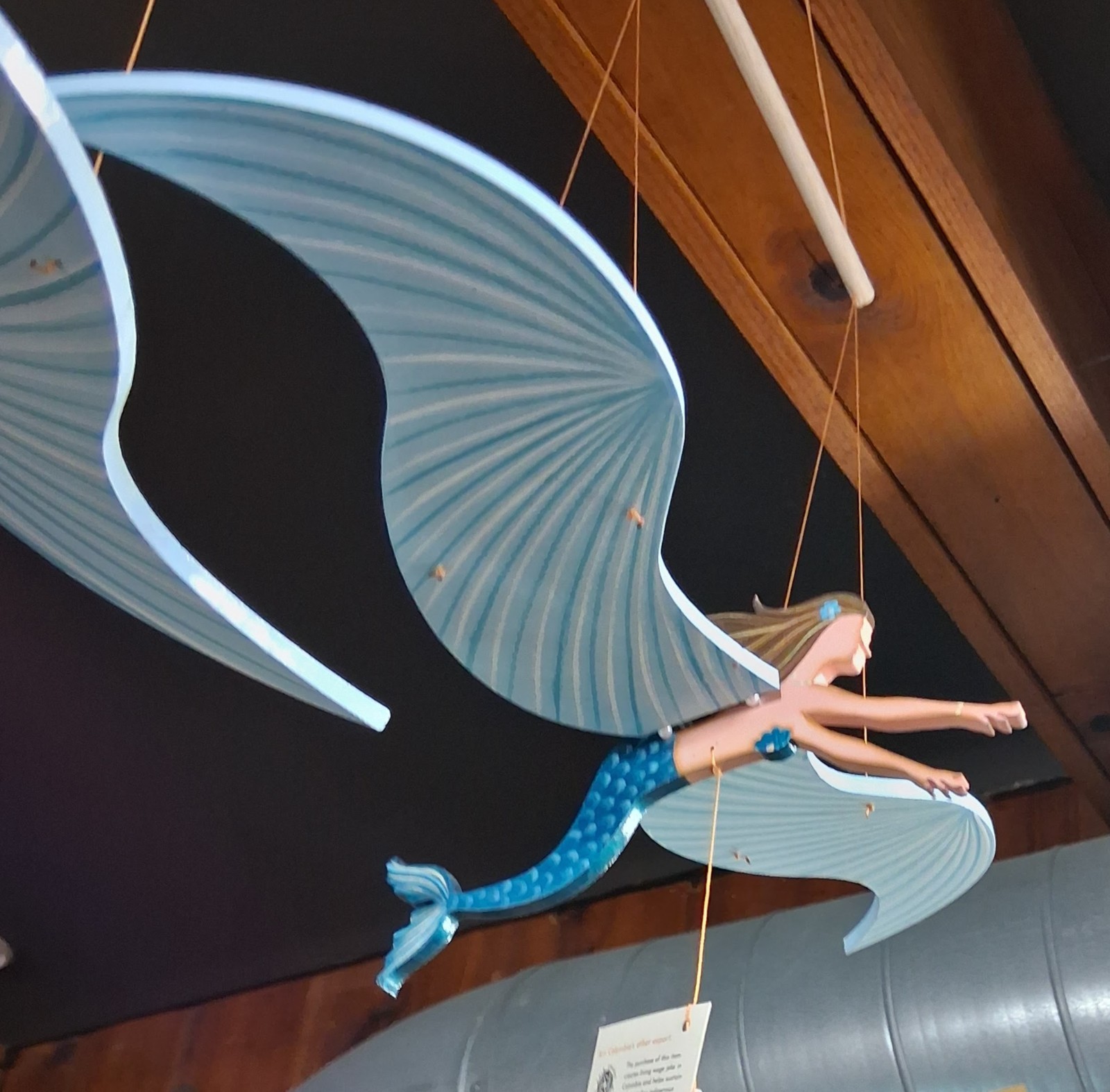 Handmade Wooden Mermaid Hanging Mobile with Pale Blue Wings