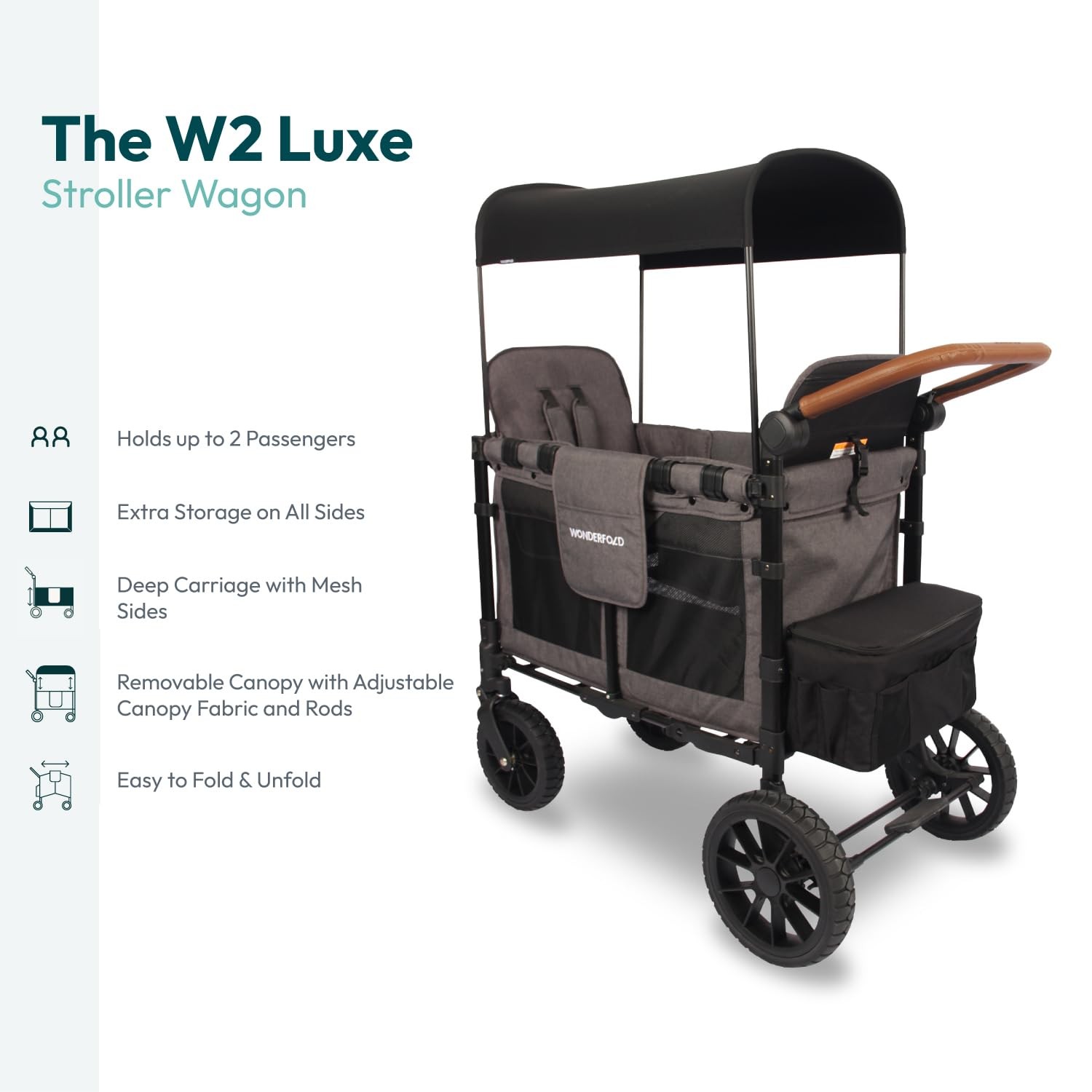 W2 Luxe Stroller Wagon (2 Seater) - Collapsible Wagon Stroller with Seats wit...