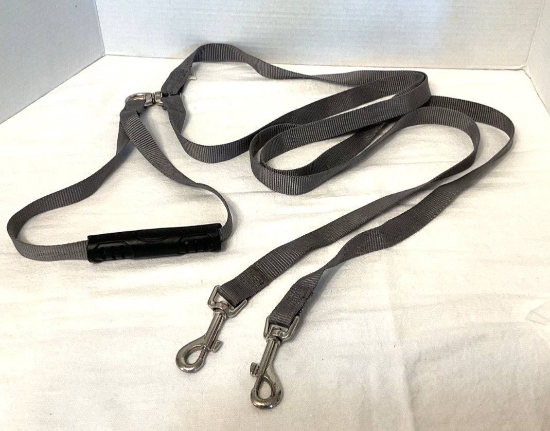 Double Dog Leash FurHaven Two Tails Walking Pet Nylon Gunmetal Tangle Free