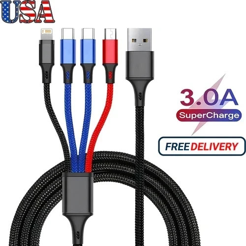 4 in 1 Multi USB Charging Cable Fast Charger Cord For iPhone/Type C/Micro USB