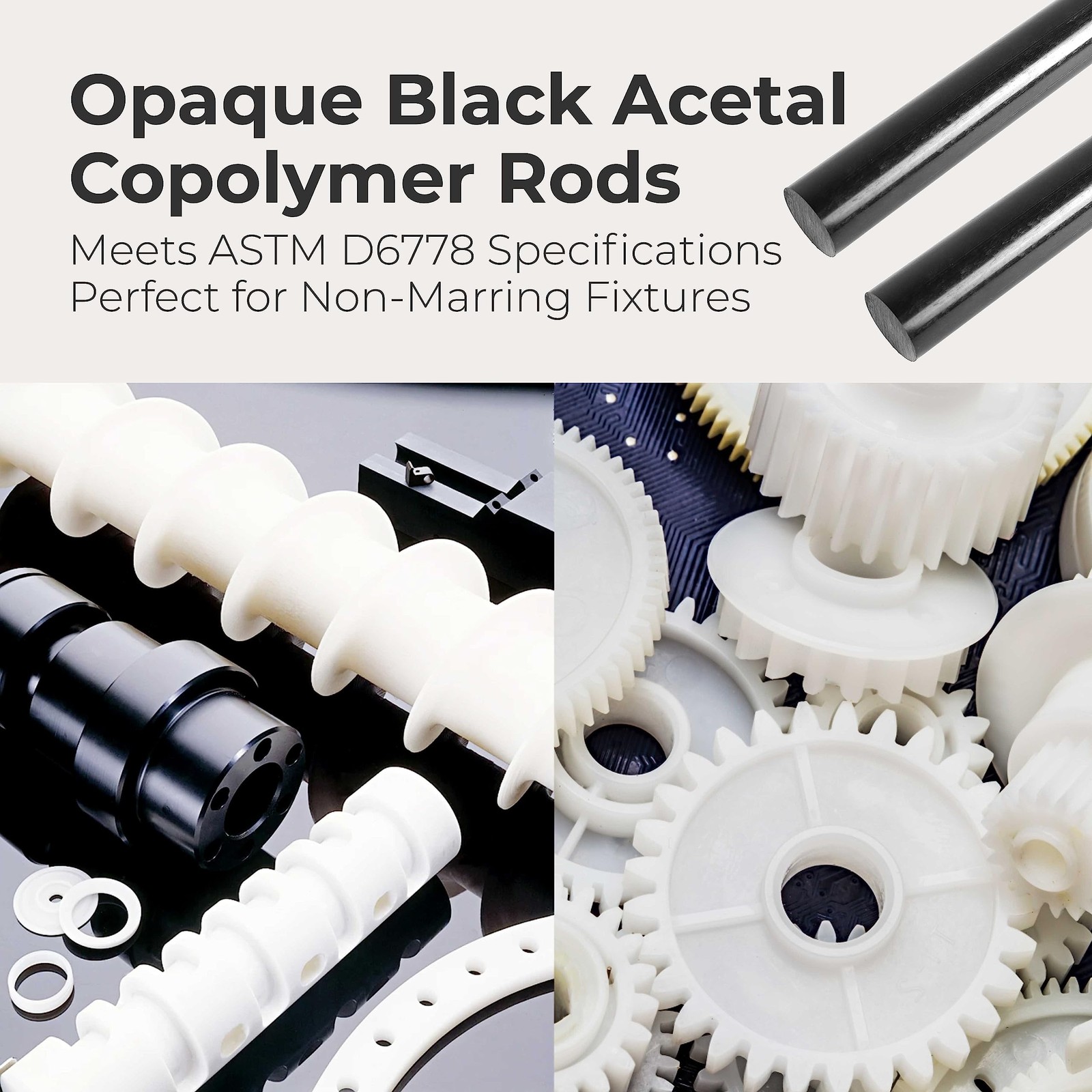 Calvana (2 Pack) Round Acetal Copolymer Rods - Standard 1" x 12", Black