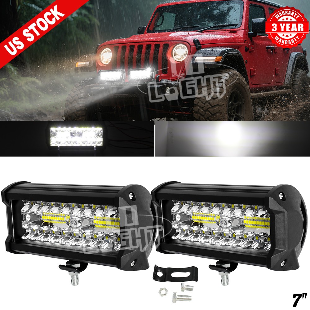 2x 7inch 30000LM LED Work Light Bar Flood Spot Pod Offroad Fog Driving ATV Truck