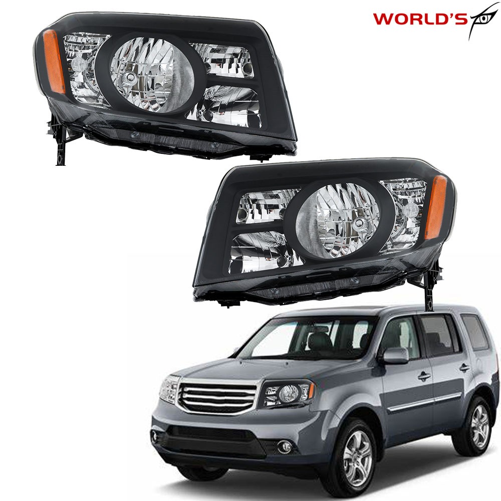 Left+Right For 2009 2010 2011 Honda Pilot Halogen Black Headlight Amber Corner