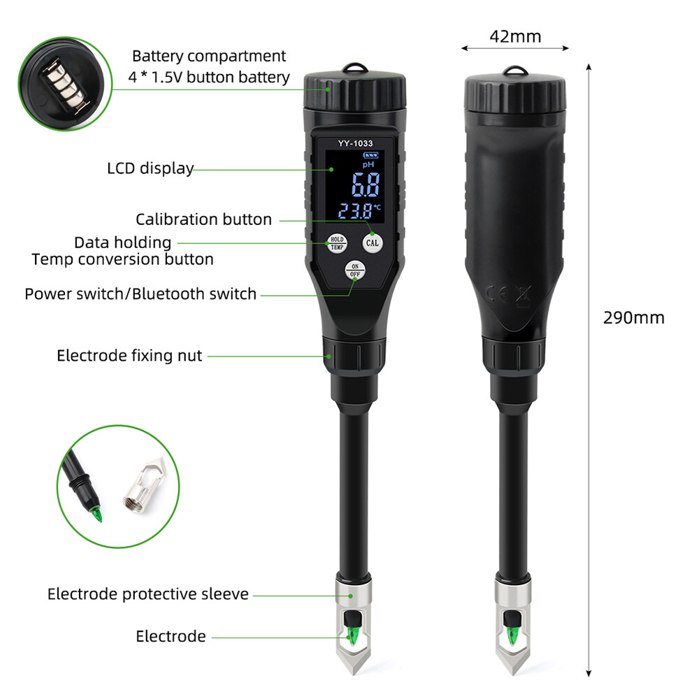 Smart Soil PH Meter 0.0-14.0pH Bluetooth Soil Data Logger Temp Acidity Analyzer