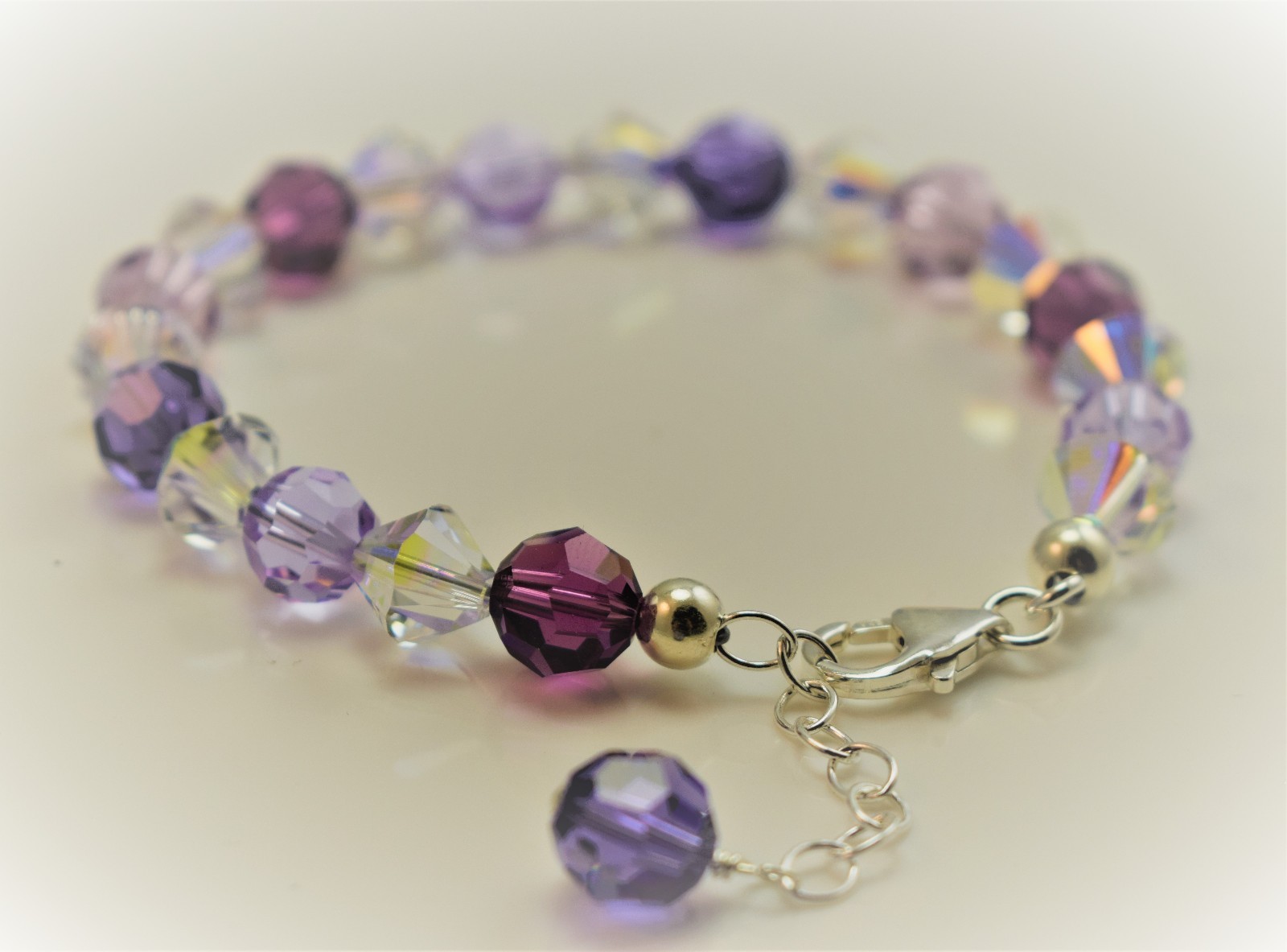 Purple Color Bracelet made with Crystal Elements 8mm Round and Bicone