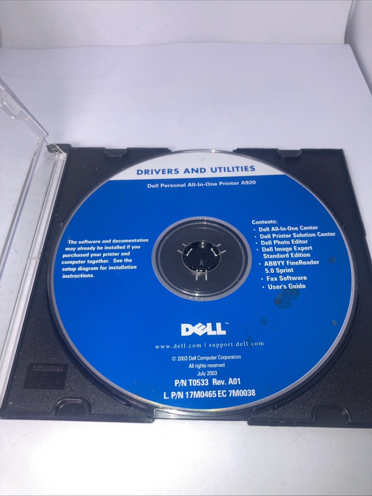 Dell Photo All-In-One Printer A920 CDROM w/ Drivers & Utilities Installation C3