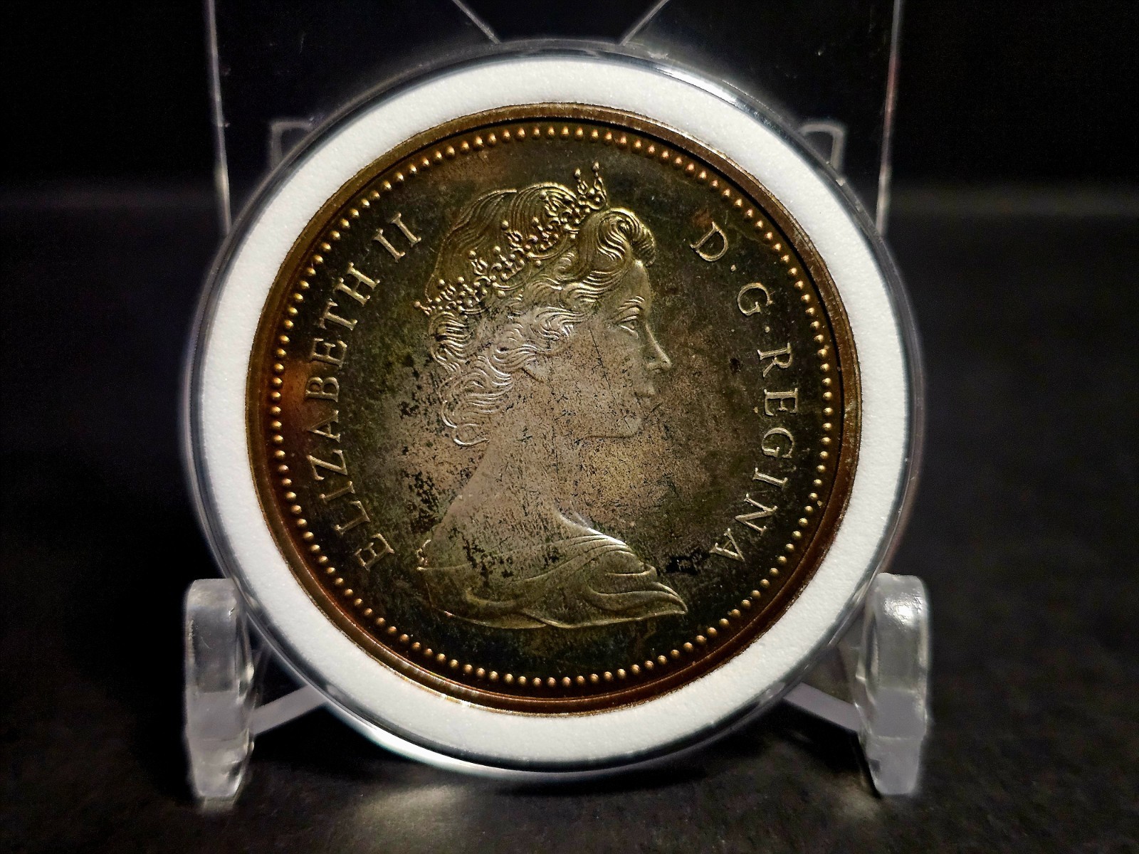 1971 British Columbia Canada Silver Dollar Nicely Toned Gem In Mint Holder Toner
