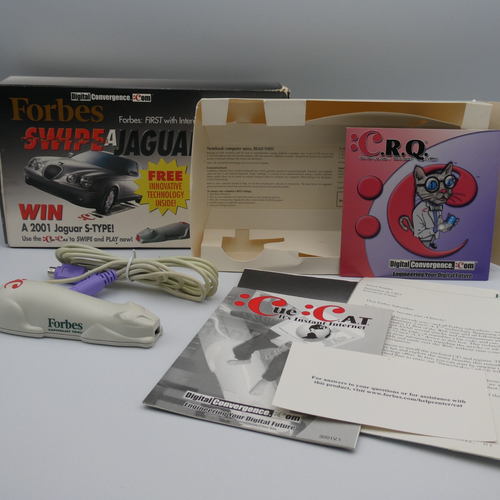 Vintage 2000 Forbes Swipe a Jaguar CueCat Barcode Scanner Complete In Box