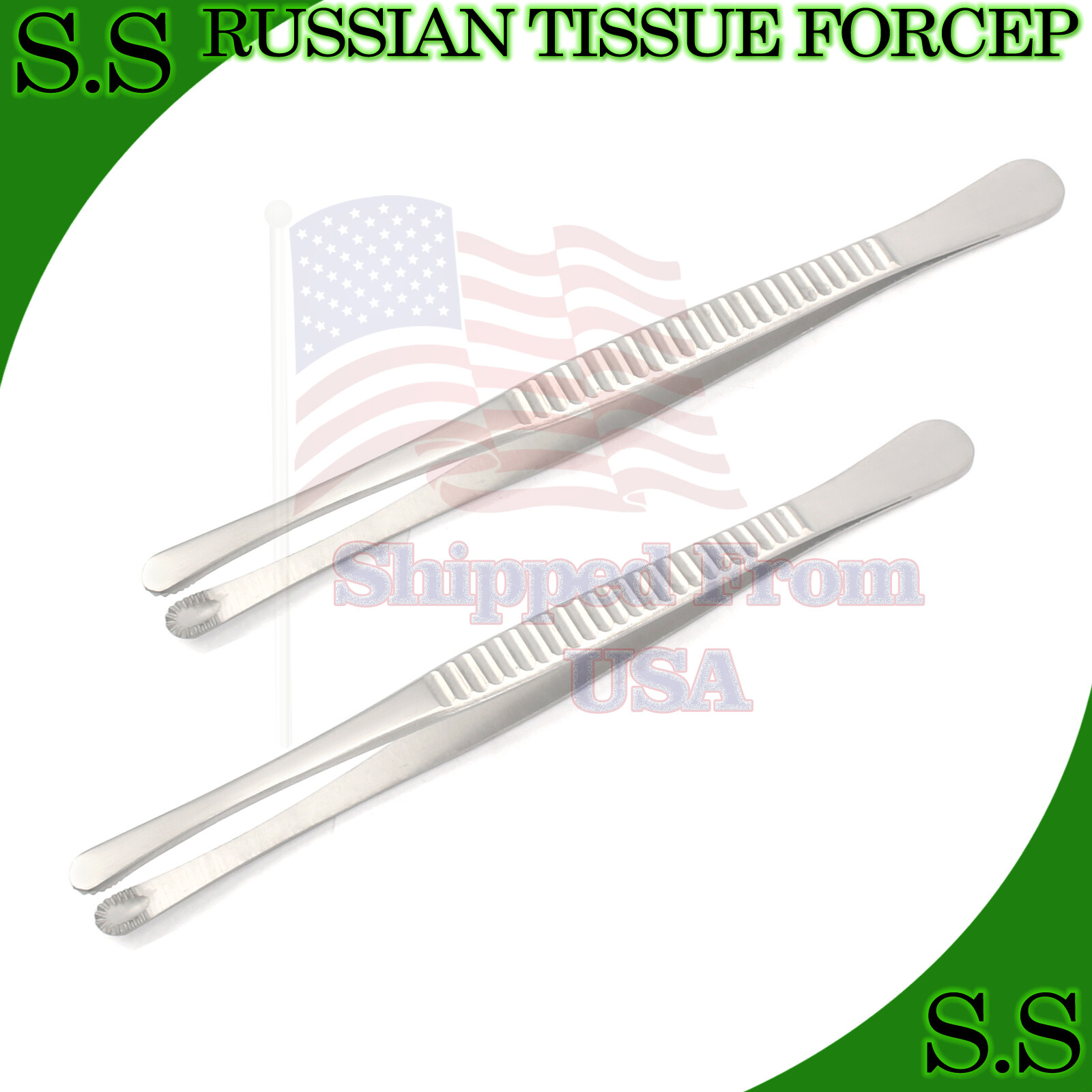 2 RUSSIAN TISSUE FORCEP Surgical Veterinary Instrument 8''