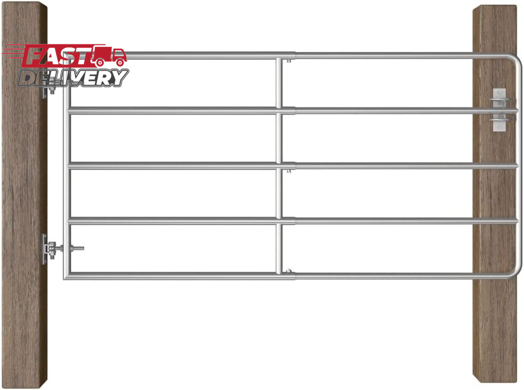 5 Bar Steel Field Gate, Adjustable Steel Farm Gate, Heavy Duty Galvanized 5 Bar