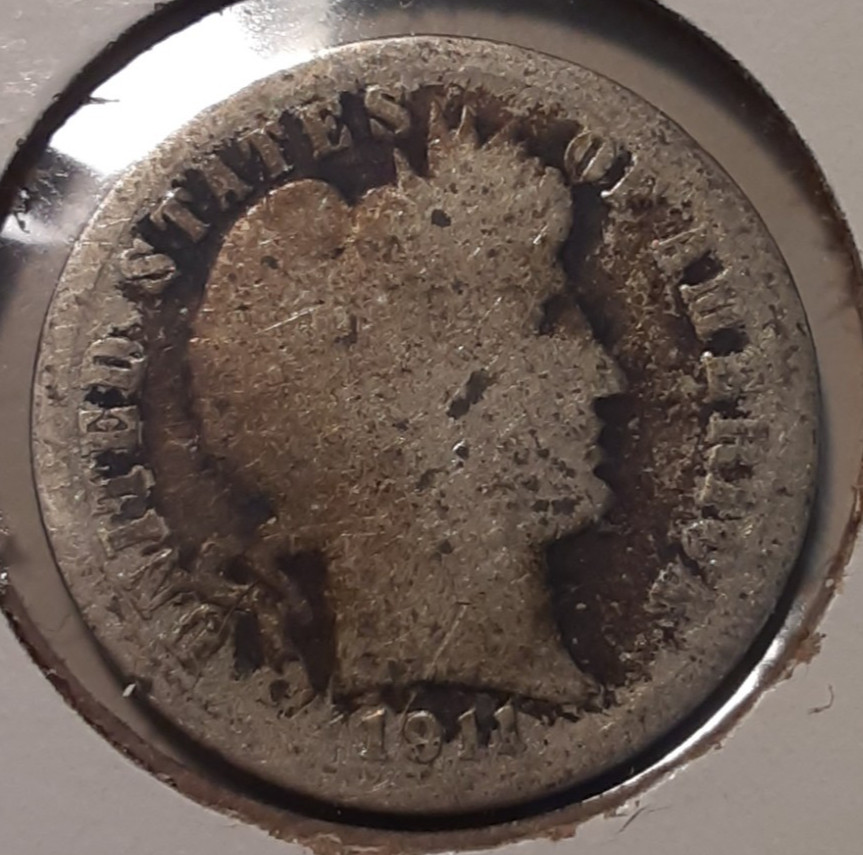 1911-D Barber Dime Denver Mint 90% Silver US 10c Coin (#13050-9f0/RBP)