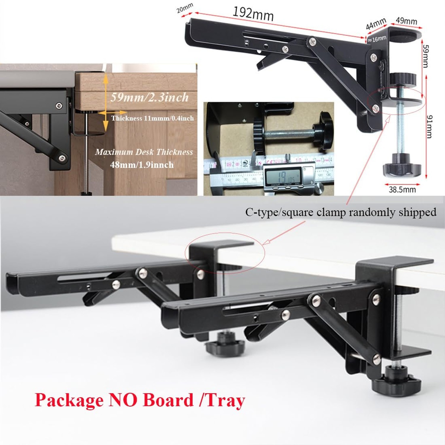 Under Desk Keyboard Tray Support Bracket Adjustable Desktop Extension Board S...