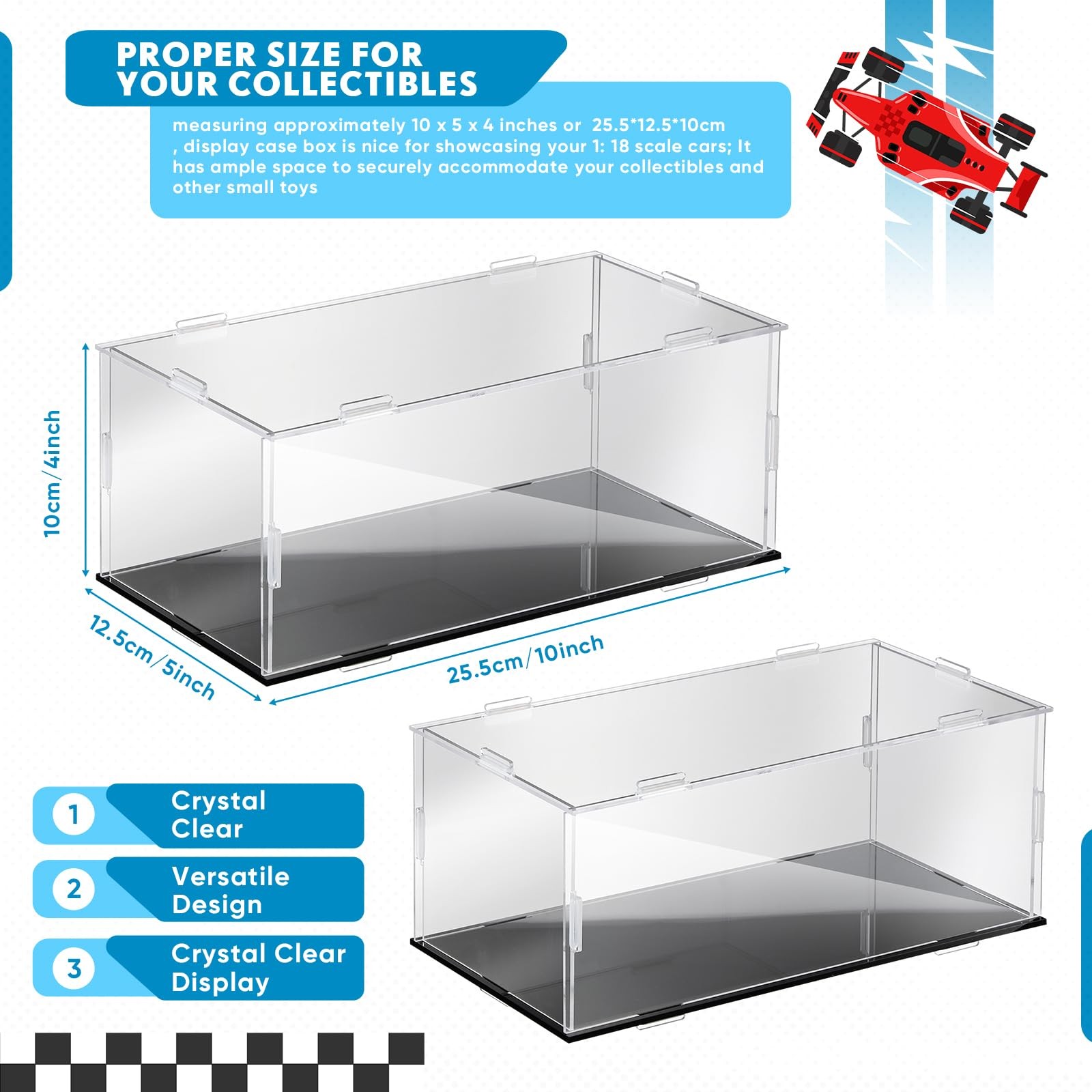 2 Pcs Acrylic Model Car Display Case 1: 24 Scale Clear diecast Display Boxes ...