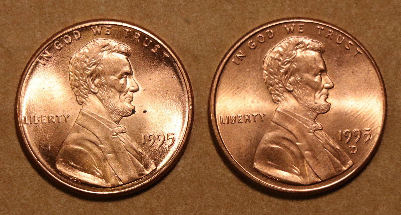 1995 P 1995 D Lincoln Memorial cents  BU