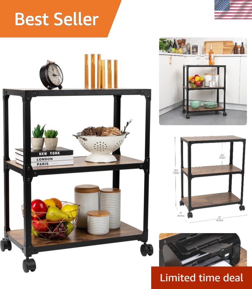 Versatile 3-Tier Rolling Cart for Kitchen & Living Spaces - Stylish Brown Finish