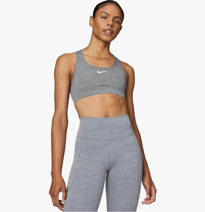 New Nike Women's Swoosh Sports Bra Medium Support Grey/White DX6821-086 MEDIUM