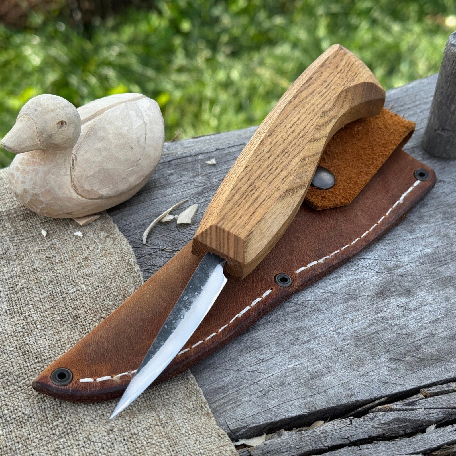 2.5'' Small Sloyd Knife Wood Carving 52100 Carbon Steel 6.5cm Leather Sheath