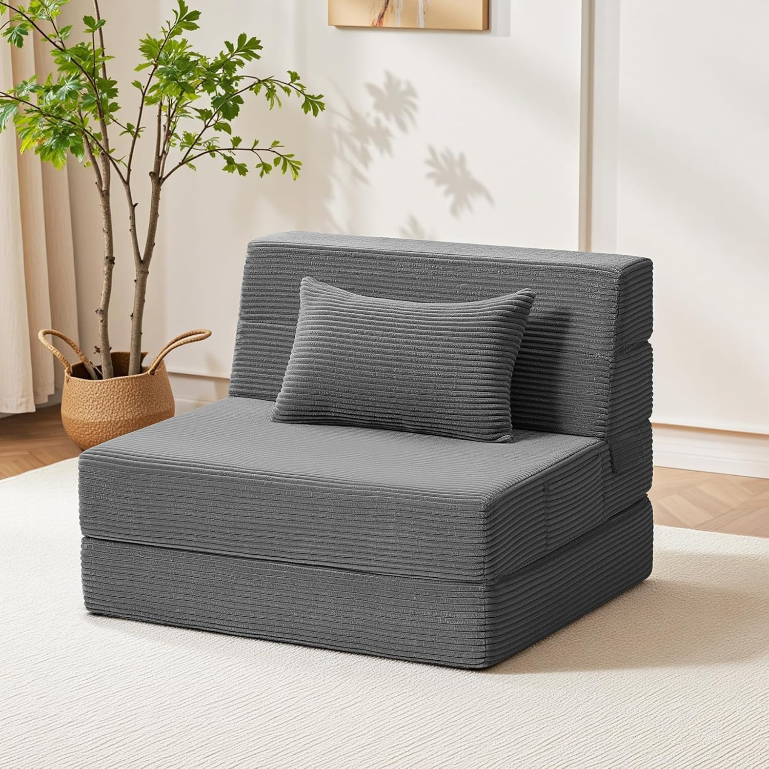 4-in-1 Folding Sofa Bed with Pillow, Washable Cover, Dark Gray, Single