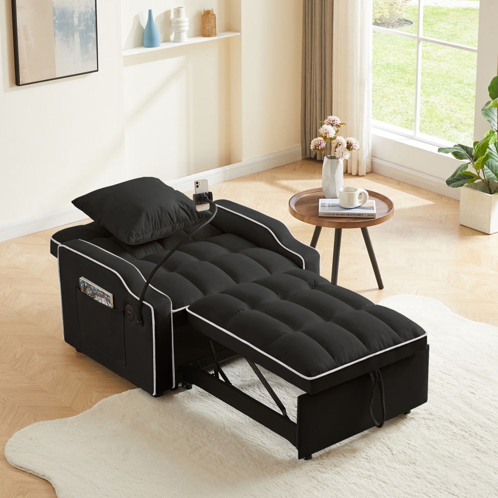 Sleeper Sofa Chair Bed, 3 In 1 Convertible Sofa Chair With Adjustable Backrest