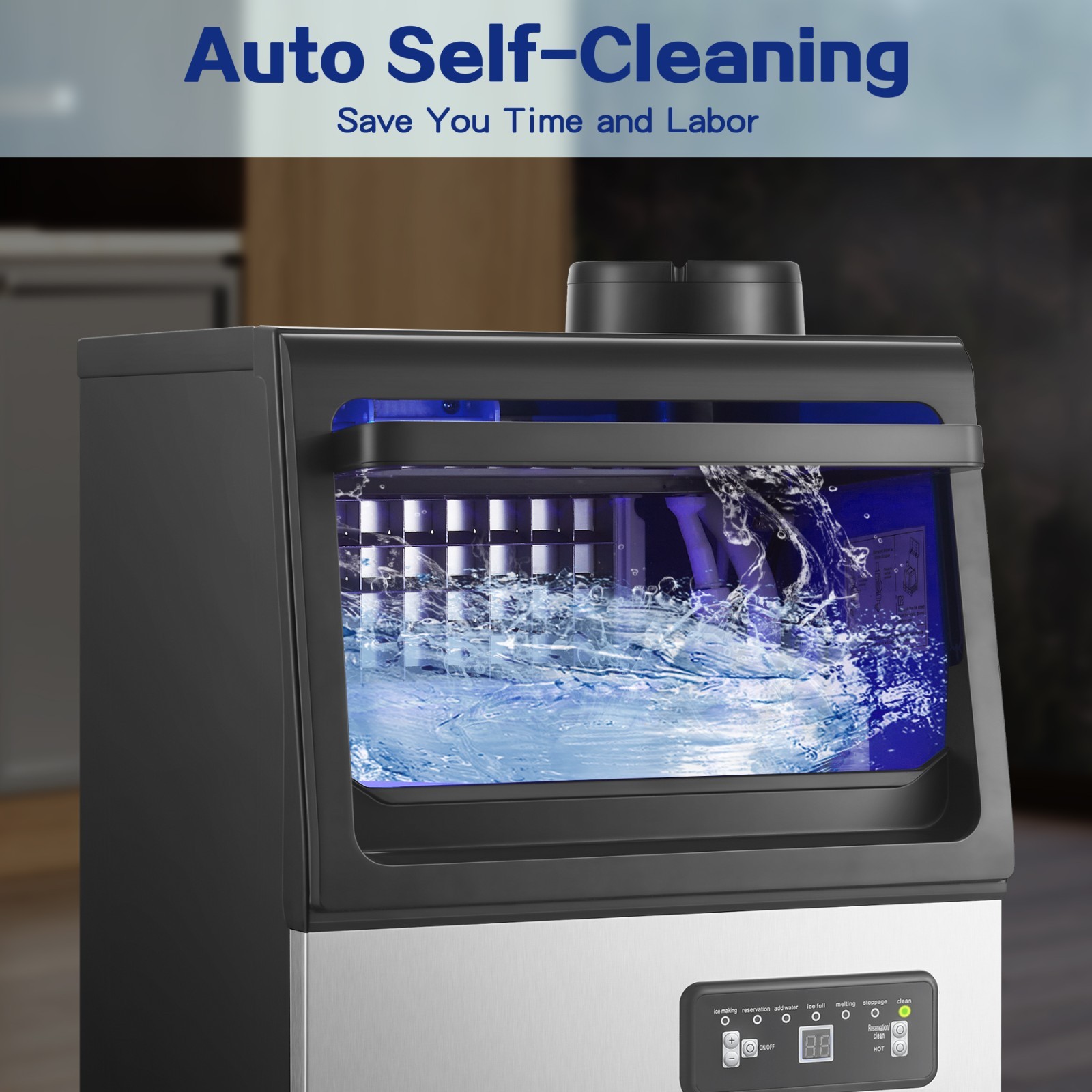 Zomagas 90lbs Commercial Ice Maker Self Cleaning 24H Timer Night Rest Mode