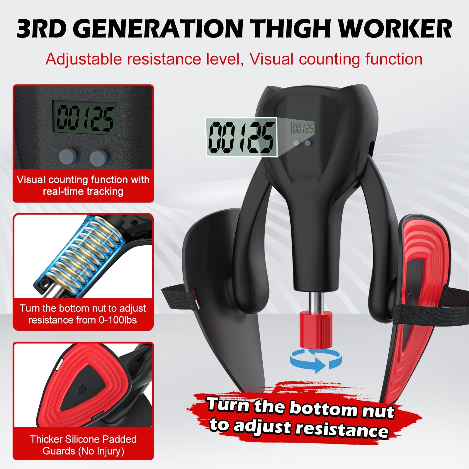 3rd Gen Thigh-Train 0-100 lbs Adjustable Resistance Inner Thigh Train Exercis...