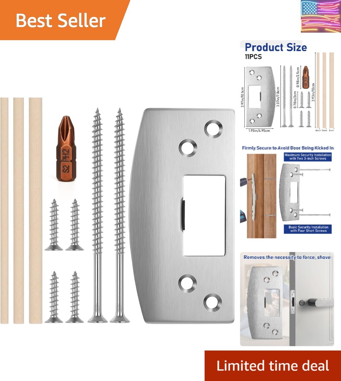 Oversized Door Latch Plate Heavy Duty Stainless Steel Door Strike Plate Repla...